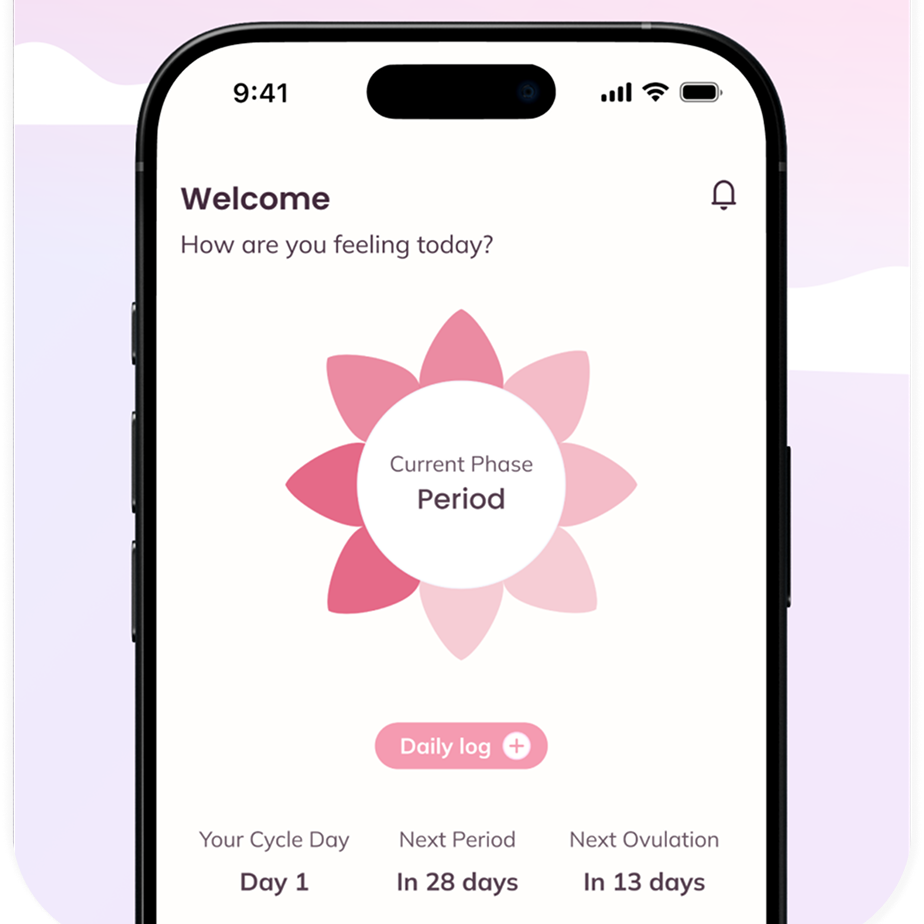 Flower user interface for cycle yoga period tracker app 