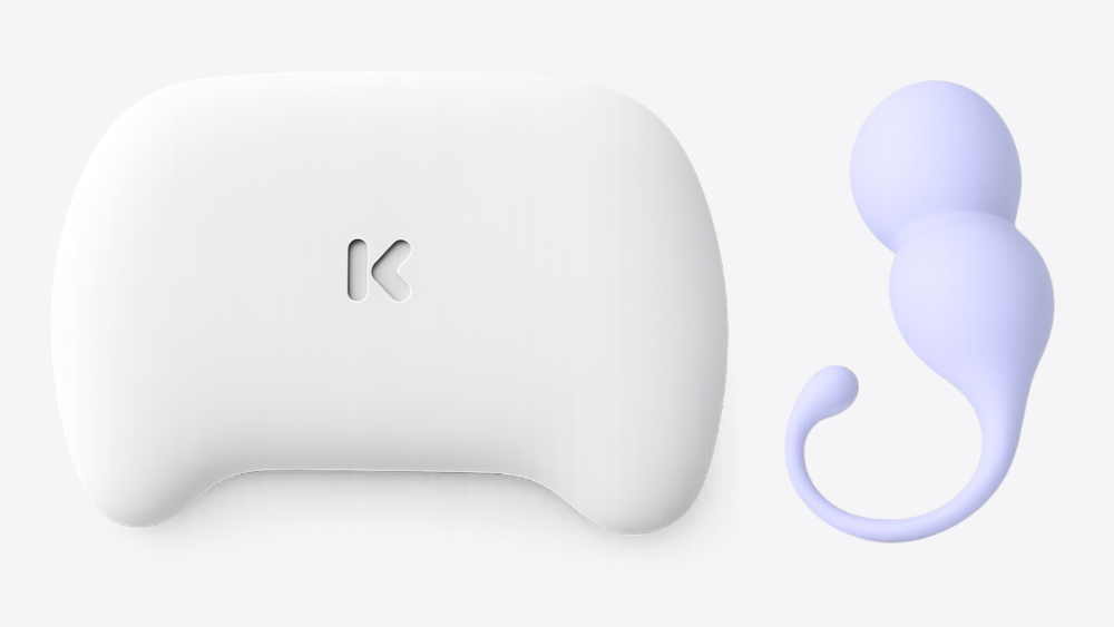 White electronic device with a lavender component on a light gray background.